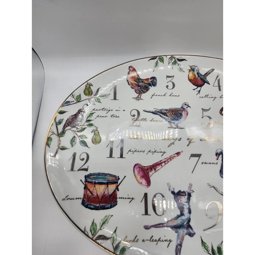 Twelve Days of Christmas Oval Serving Platter Holiday Ceramic Gold Rim White